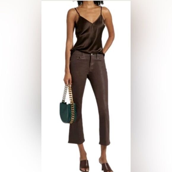 FRAME  Le Crop Mini Boot midrise coated jeans in dark brown size 26 - Picture 1 of 11